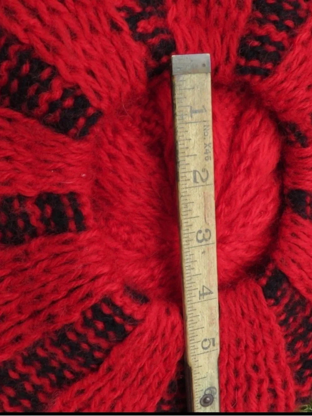 Chunky Red and Black Knit Beret with Pom Accent
